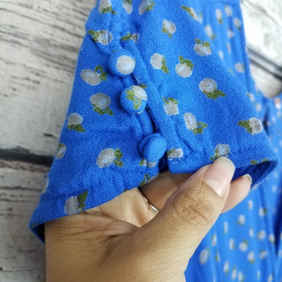 Free People boho blue jumpsuit v neck with oranges - Picture 3 of 5